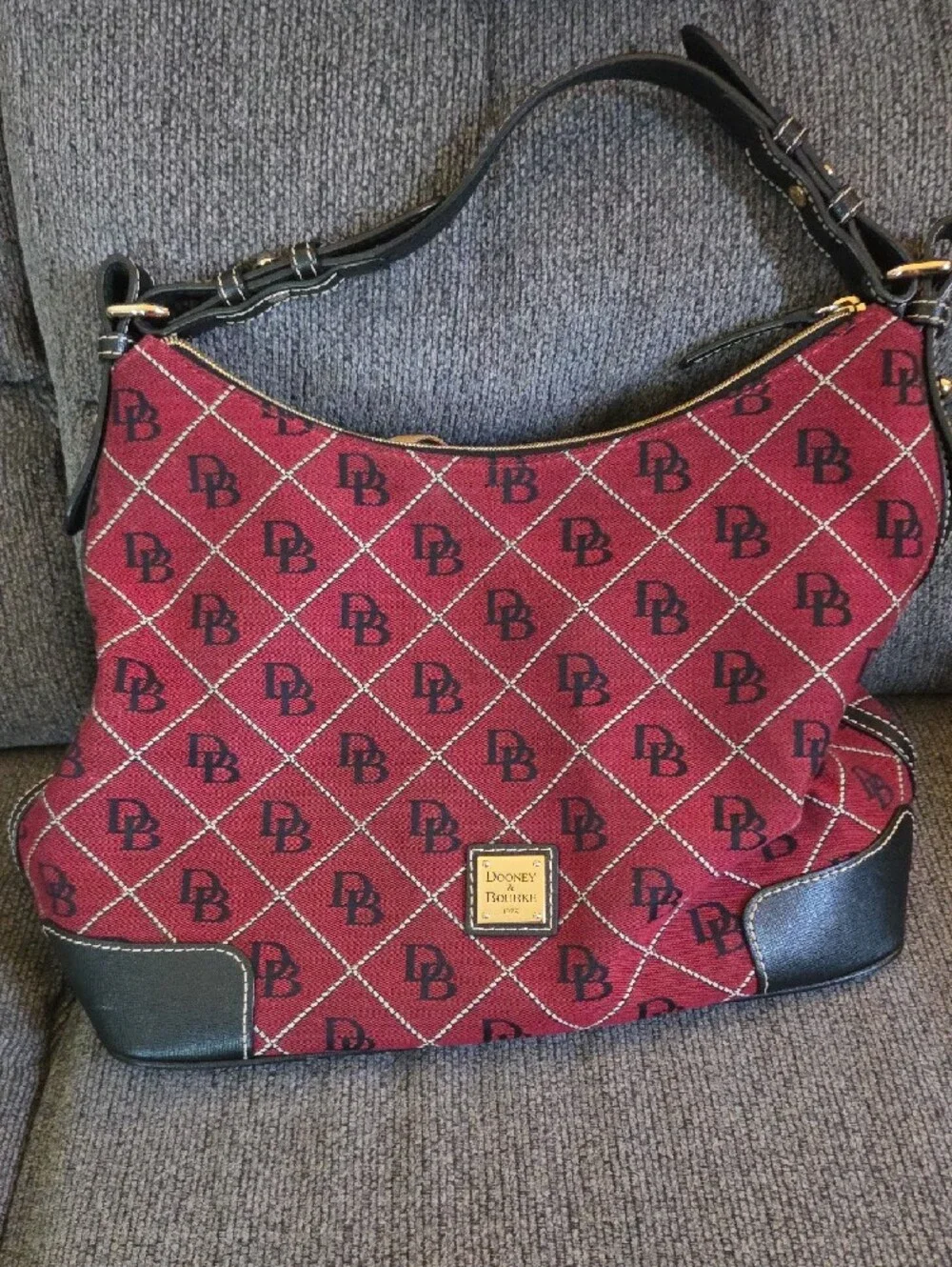 Dooney & Bourke Burgundy Monogram Hobo with Black Trim